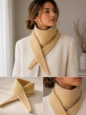 Hand Knit Skinny Scarf Neck Tie Beige